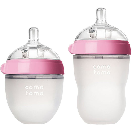 Comotomo Natural Feel Baby Bottles Set, 5oz Slow Flow and 8oz Medium Flow, Pink