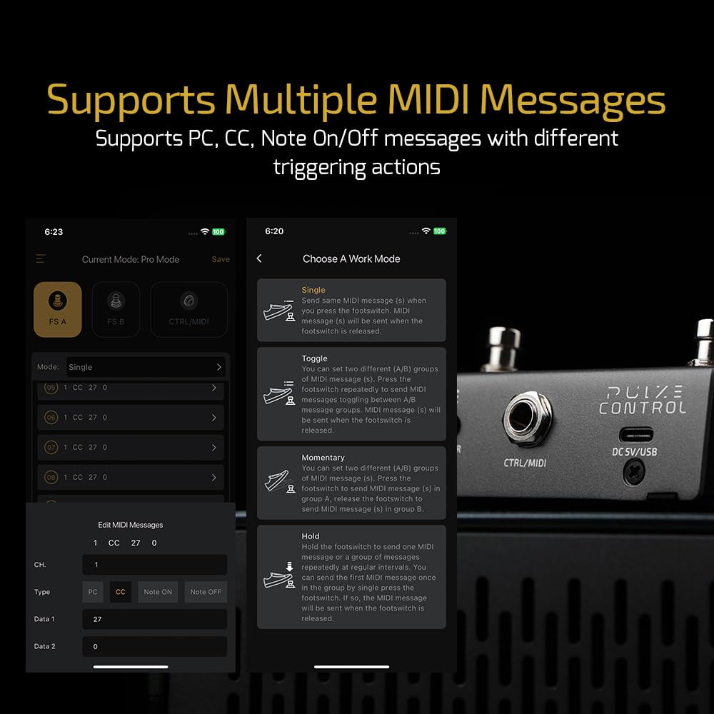 HOTONE - driver MIDI inalámbrico con interruptores de pie programables, aplicación móvil ultracompacto de 12 horas con control de pulze EC-2 (incluye 2 protectores de pedal adicionales)