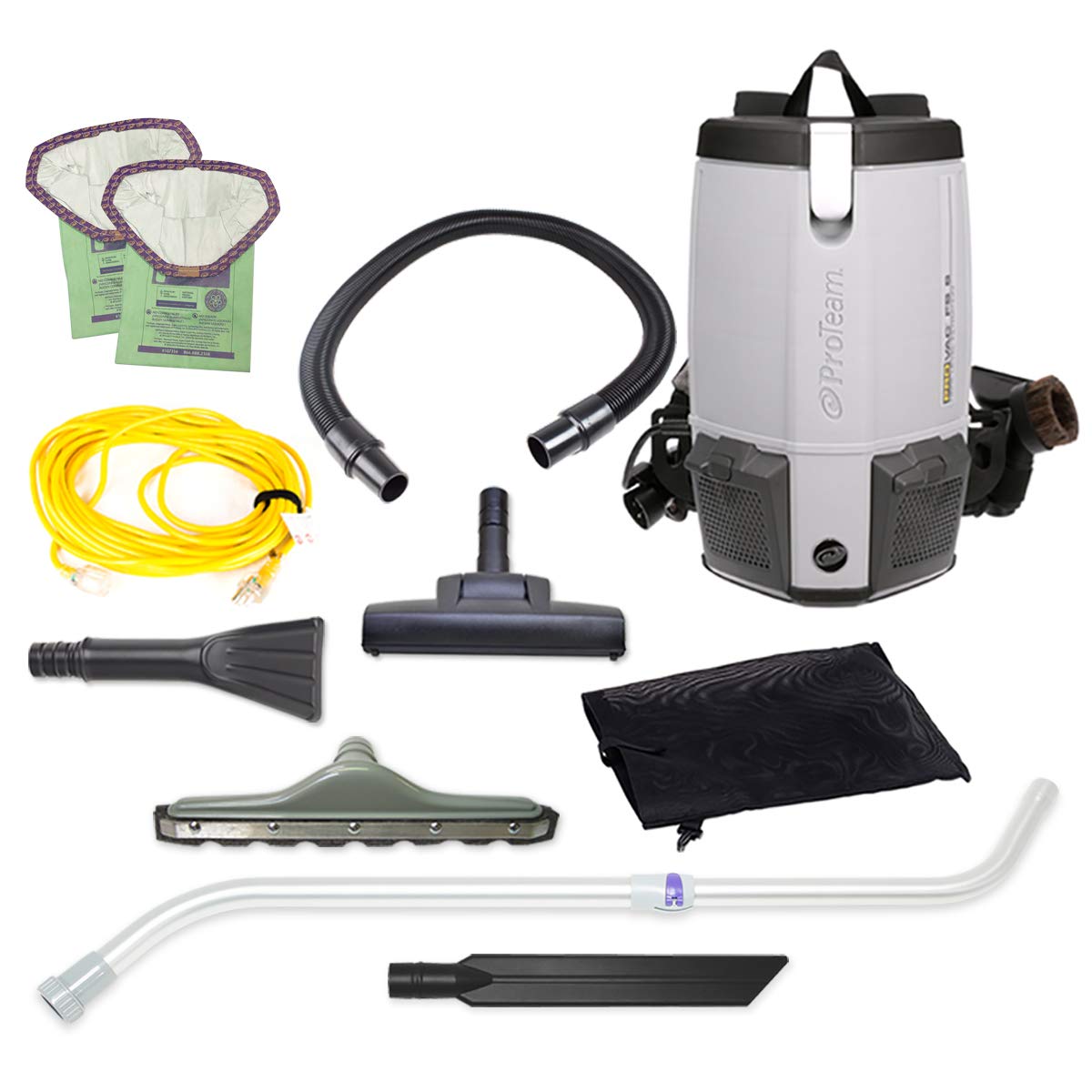 Aspiradora Mochila ProTeam ProVac FS 6 Gris con Kit de Herramientas para Servicio de Limpieza Residencial