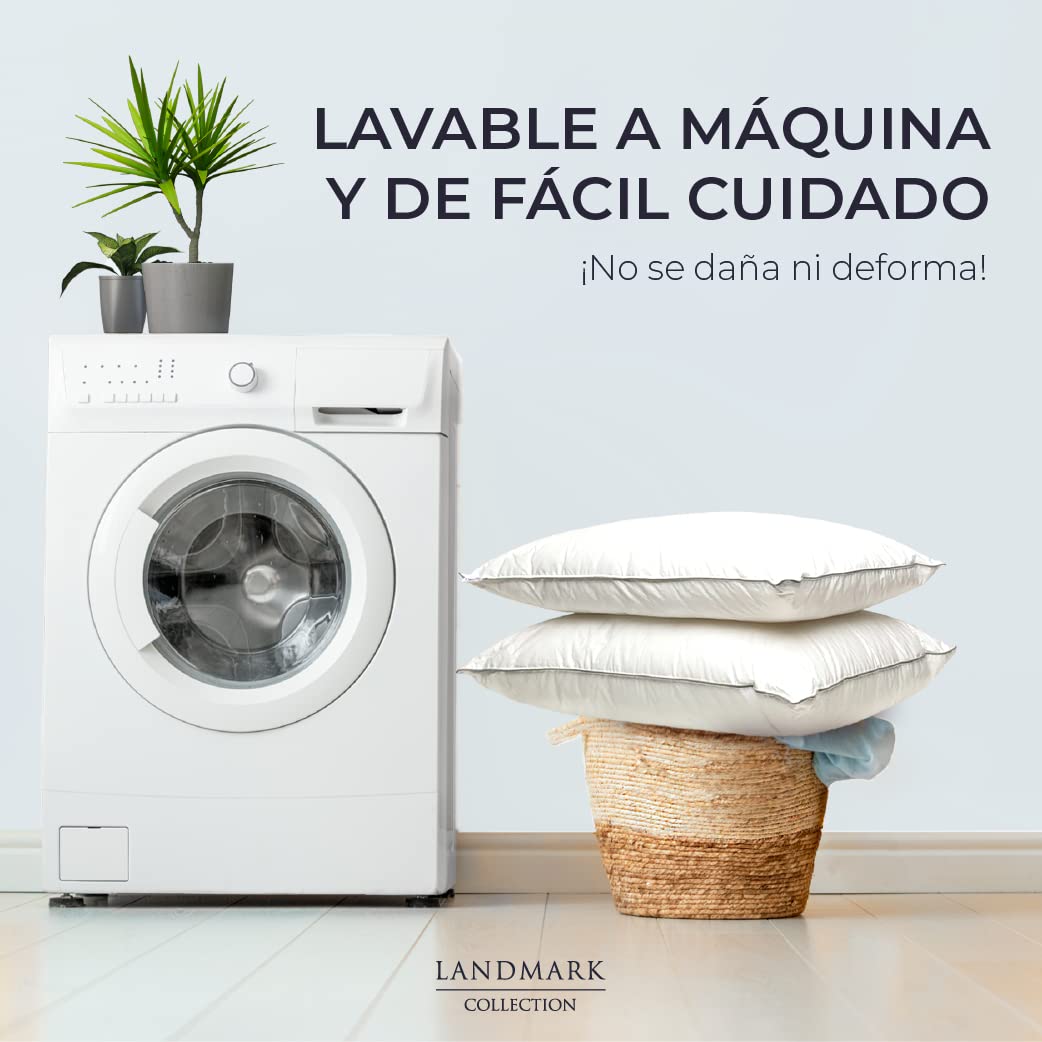 Landmark Collection - Almohada Saten de Algodon Egipcio - Paquete de 2 - Almohada Tamaño King Size - Almohadas Hoteleras Relleno Micro Gel | Sensacion Suave - Cama (Queen o King)