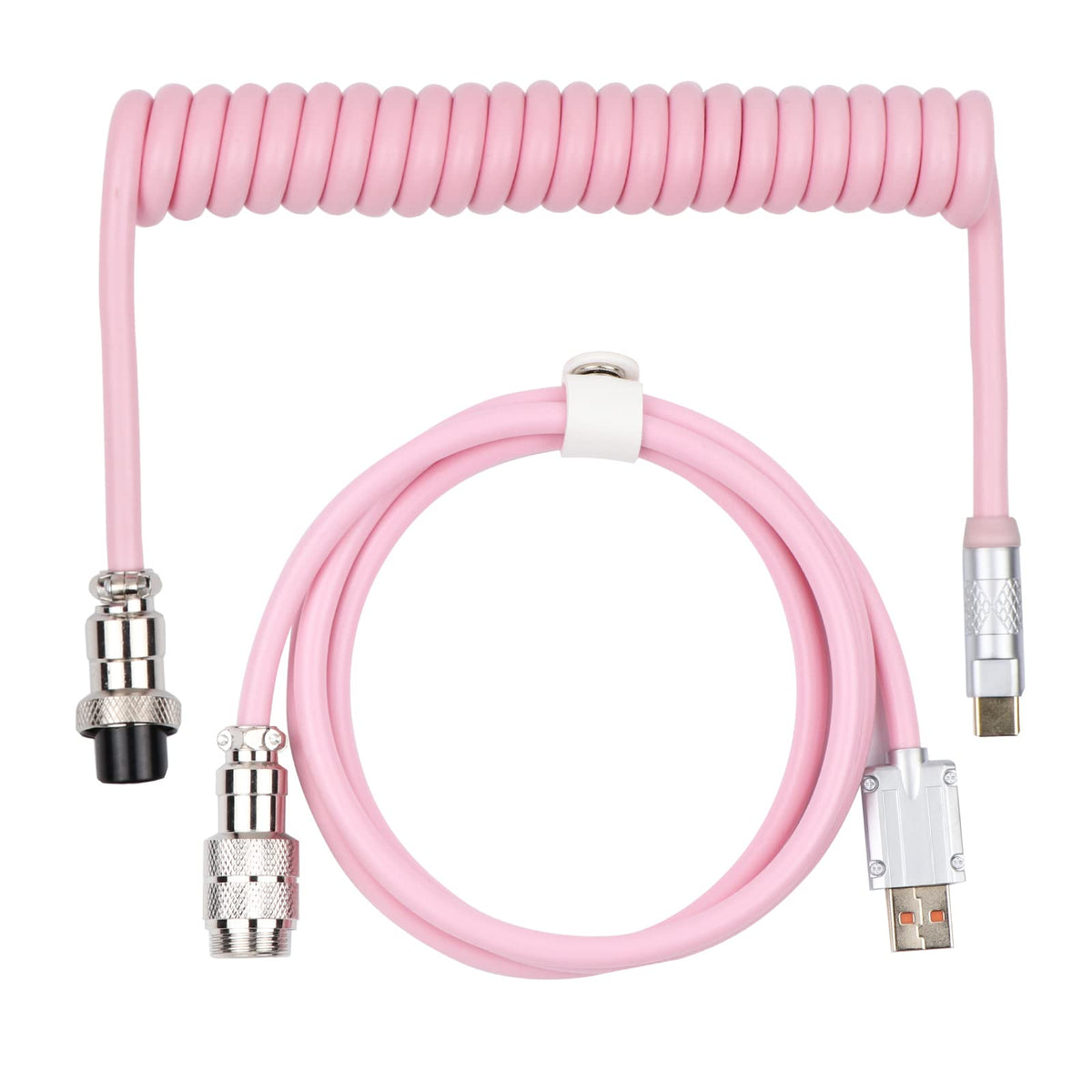 Cable Mecánico EPOMAKER Rosa Puff USB en Espiral Tipo C Desmontable para Teclado de Juegos