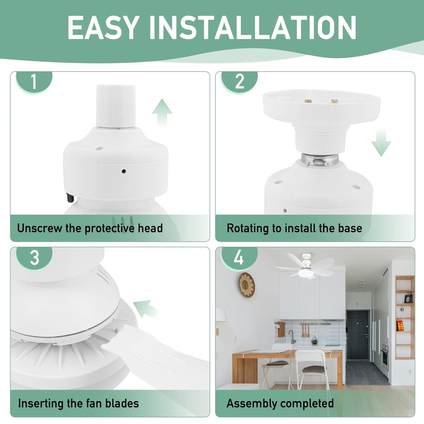 Ventilador de Techo Zern Blanco con Luz y Control Remoto LED Silencioso para Garage