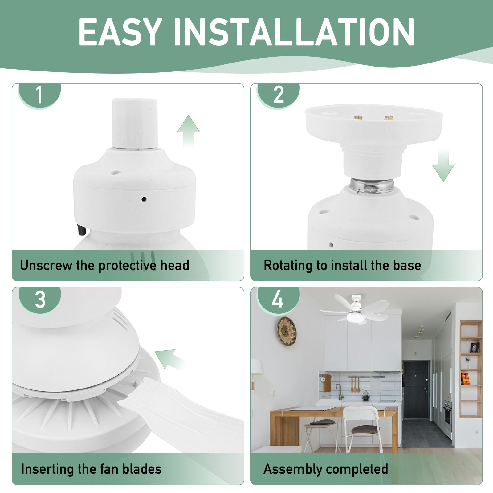 Ventilador de Techo Zern Blanco con Luz y Control Remoto LED Silencioso para Garage