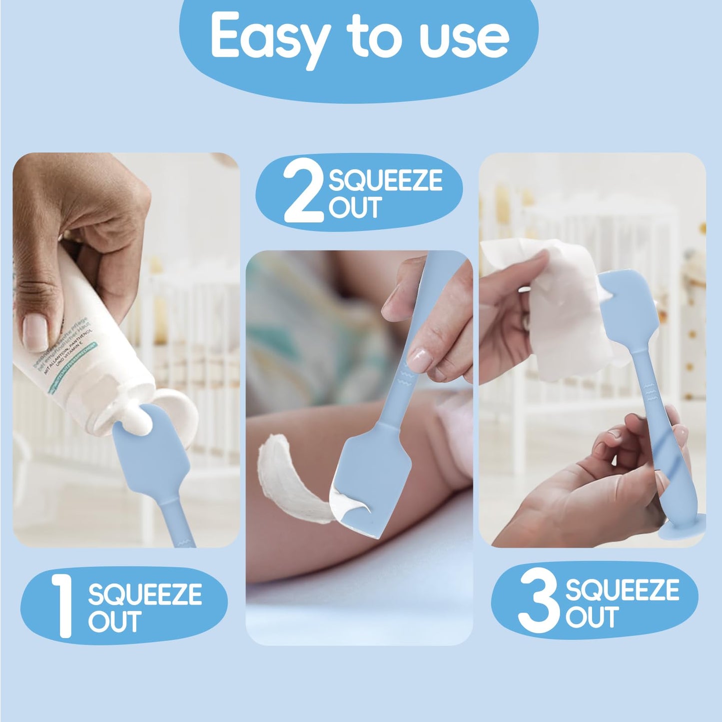 Paquete de 2 espátulas de crema para pañales con estuche de viaje higiénico, espátula para bebés con base de succión, espátula para pasta de glúteos de bebé, aplicador de crema de silicona suave,