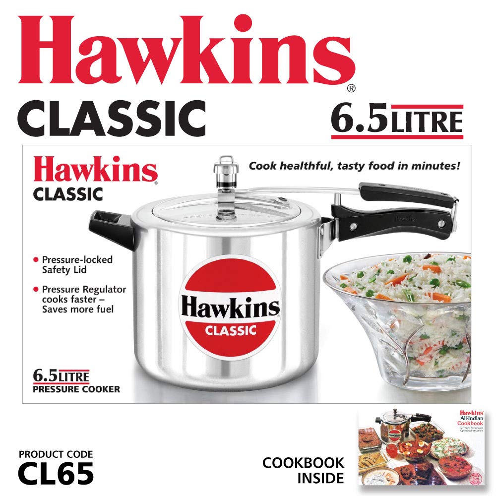 Hawkins Classic CL65 6.5-Liter New Improved Aluminum Pressure Cooker, Small, Silver