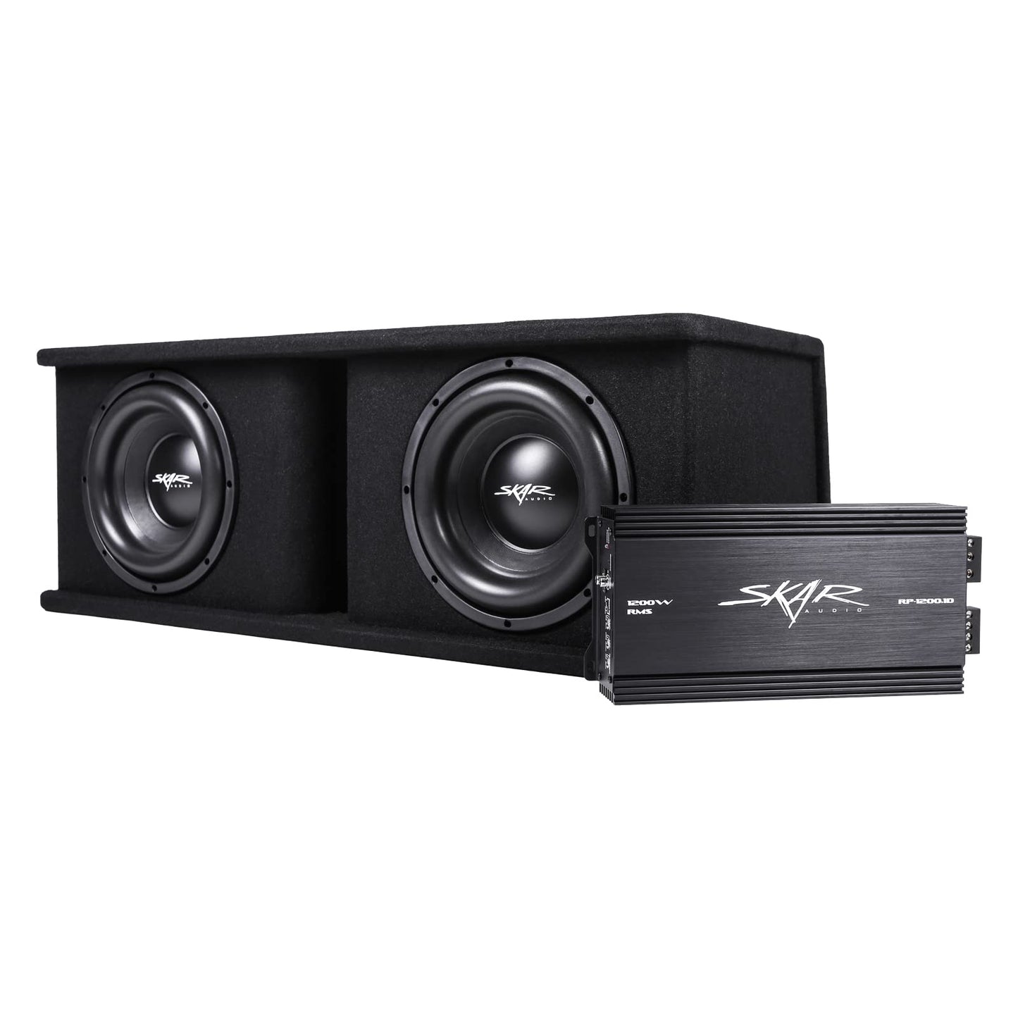 Skar Audio Dual - Paquete Completo de Graves de subwoofer de 2.400 vatios Serie SDR - Incluye Caja cargada con Amplificador
