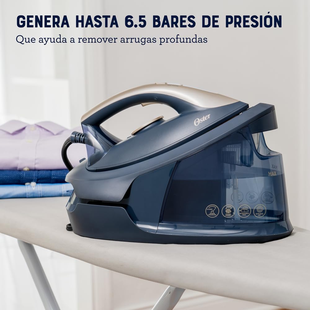 Plancha 2 en 1 con Central de Vapor Oster® con Suela de Cerámica con Partículas de Diamante, Potente y Antiadherente