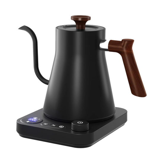HWCMJY Hervidor eléctrico con cuello de cisne 1200W Caldera de agua potente y rápida Acero inoxidable Control de temperatura NTC interno Pantalla LCD Apagado automático 0.9L café y té Hervidor