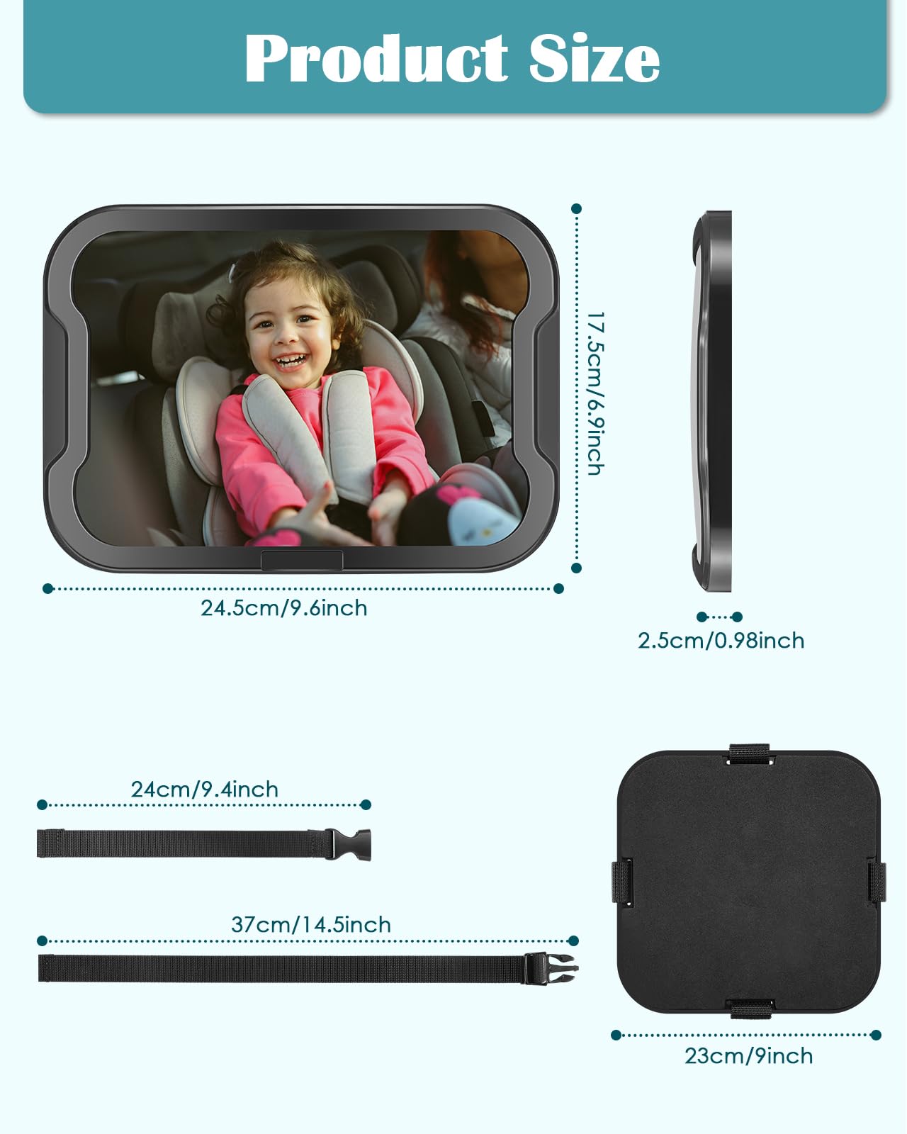 Zacro Espejo Retrovisor de Bebé Auto - Espejo Asiento Coche Bebe 360° Giratorio, 100% Inastillable, Correas Elásticas Ajustables para Silla Trasera de Bebé/Asientos de Niños