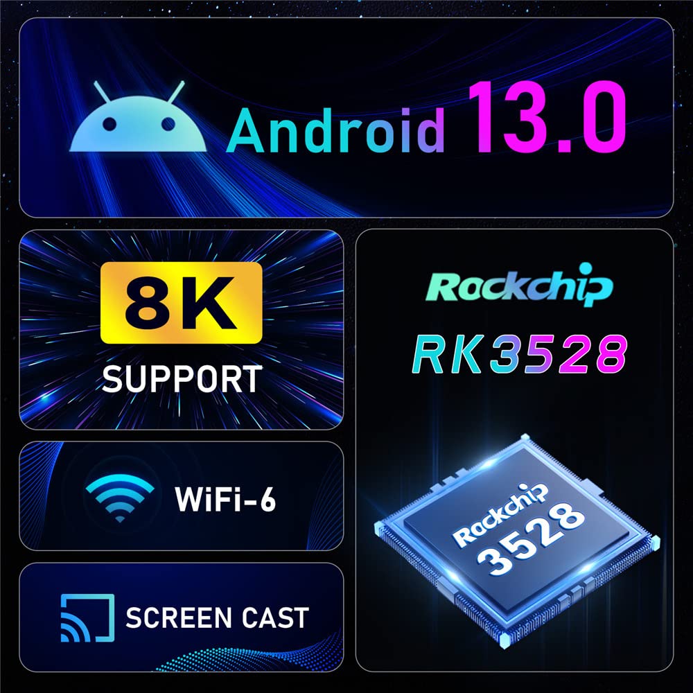 Android 13.0 TV Box,H96 MAX DDR4 4GB RAM 32GB ROM RK3528 Quad-Core 64bit WiFi6 Dual 2.4G/5.8G WiFi BT5.0 8K HDR10+ Ultra HD USB3.0 Smart Home Player