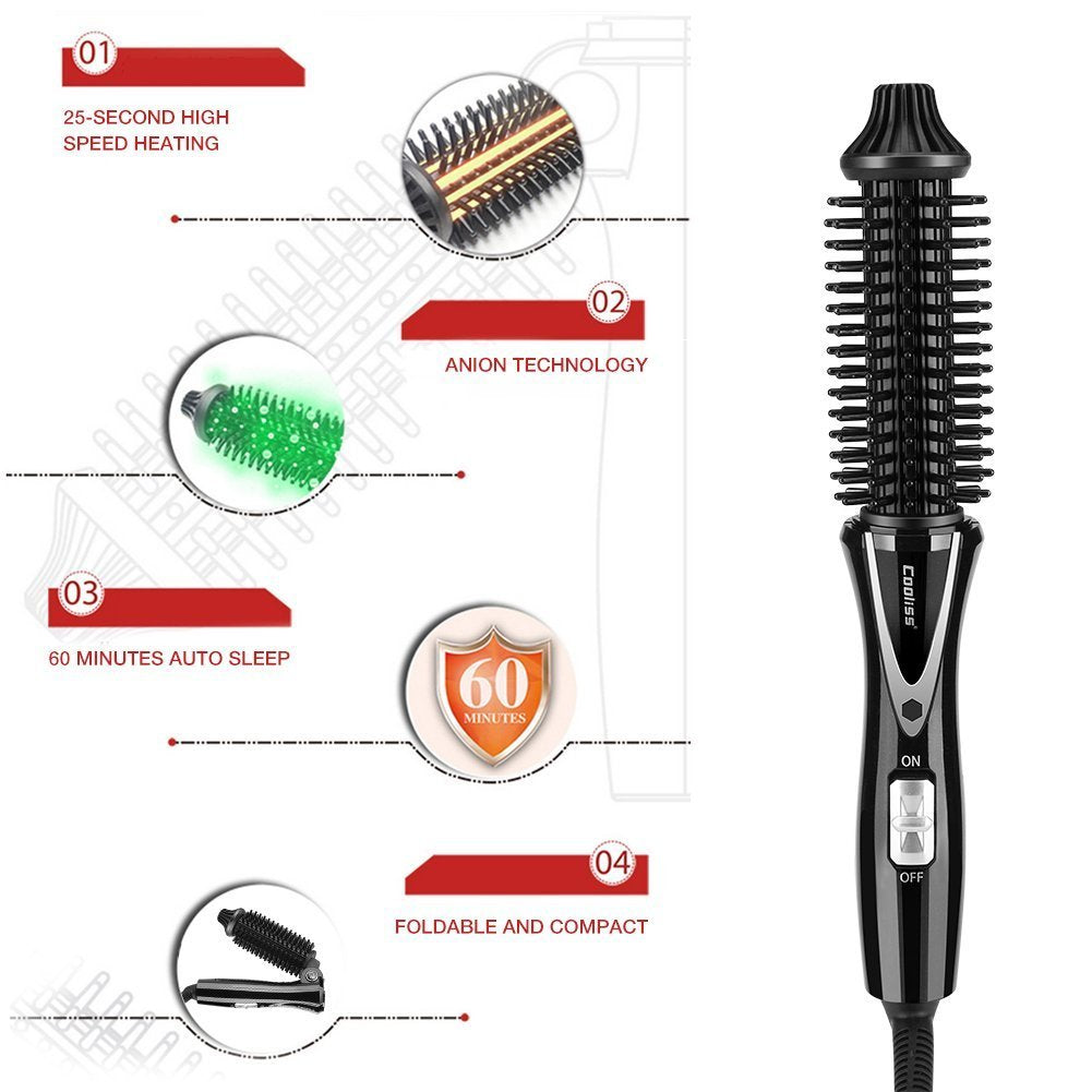 Cepillo Rizador de Pelo Eléctrico con Tecnología Iónica para Cabello Sedoso y Estilo Duradero