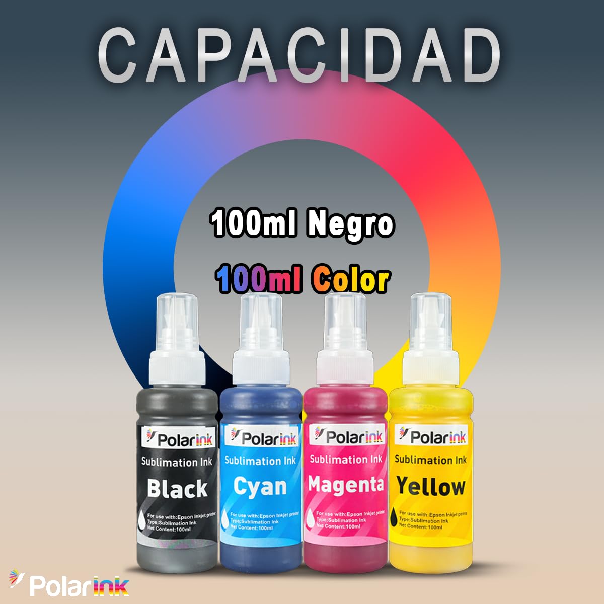 Kit Botellas de Tinta Sublimación POLARINK Negro Universal Compatible para Sublimar