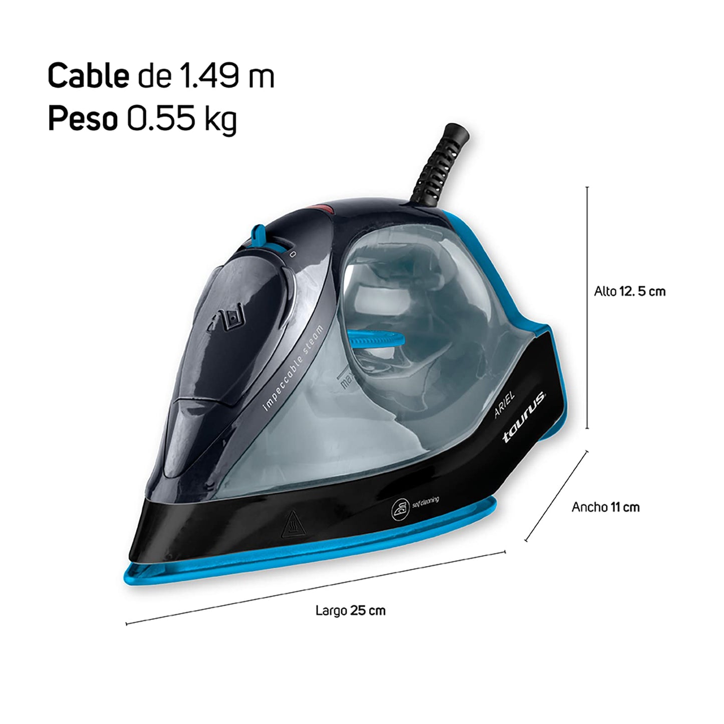 Plancha de Vapor Taurus ARIEL Antiadherente y Ultra Deslizante con Control de Temperatura y Auto Limpieza