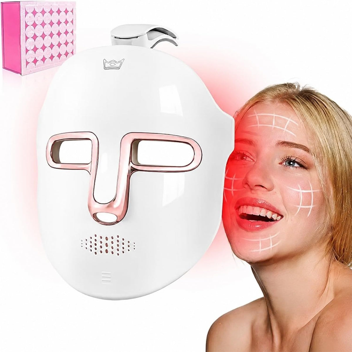 QKIIINQ Máscara facial led terapia de luz, Máscara facial led de 7 colores, Terapia de luz, Eliminación de Acné, Para uso doméstico y en salones de belleza