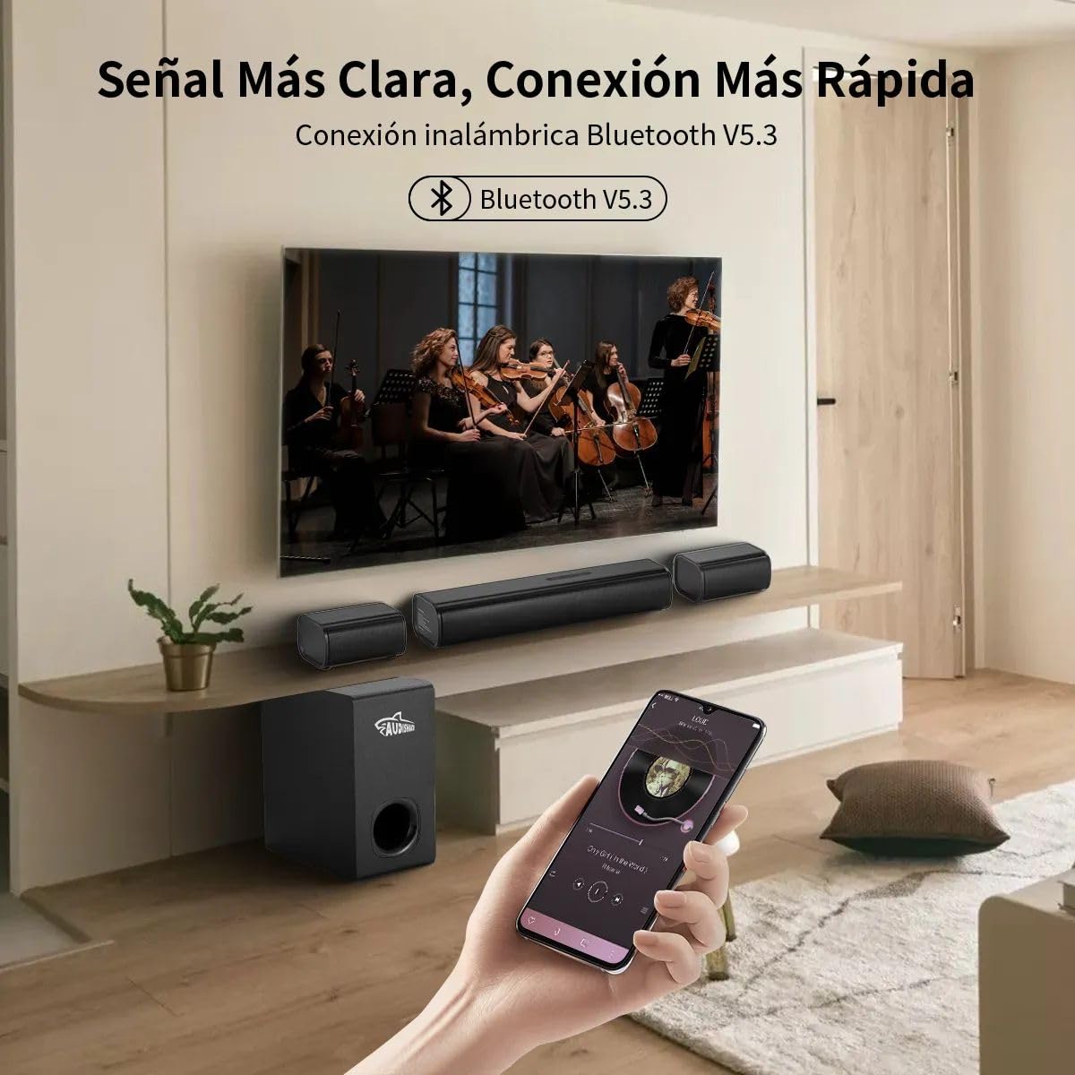 AUDISHAKO Barra de Sonido para TV Juegos de PC, Soundbar Subwoofer 5.1 Teatro En Casa Bass Boost Bluetooth 5.3, HDMI ARC/AUX, Control Remoto,Home Theater TV 5.1 BM-880