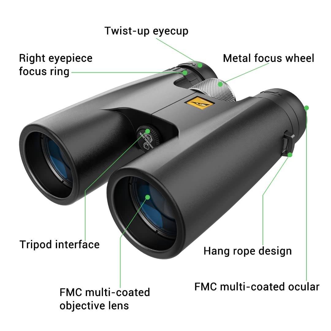 Prismáticos Birds of Prey Optics 10 x 42 Alta Potencia con Bolsa de Transporte para Adultos