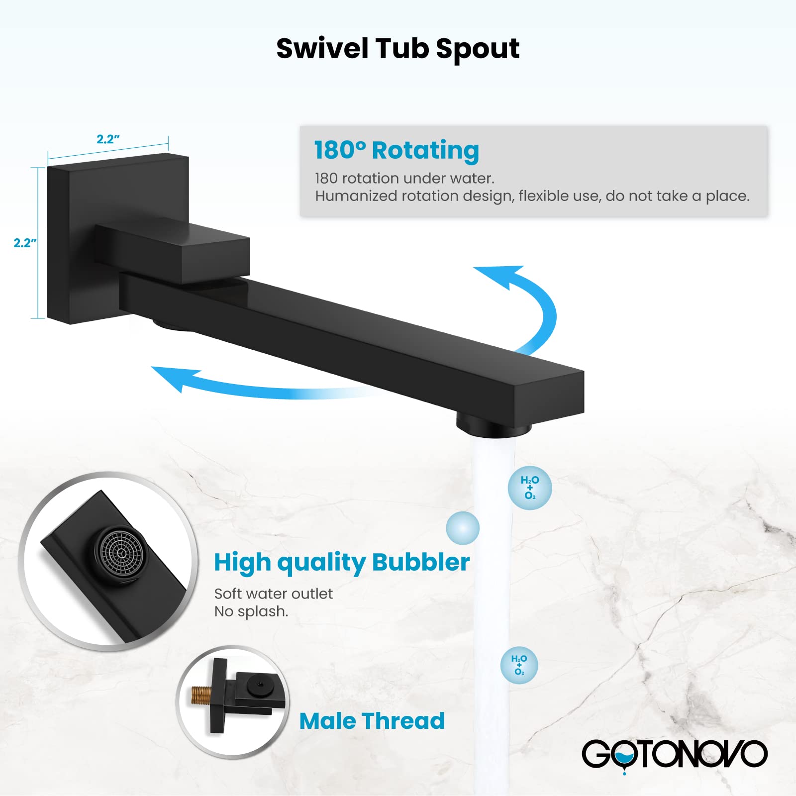 gotonovo Grifo de ducha negro mate para montaje en pared, sistema de ducha de baño de triple función, con boquilla de bañera cuadrada de alta presión, cabezal de ducha de lluvia de 12 pulgadas, válvula rugosa y moldura incluidos