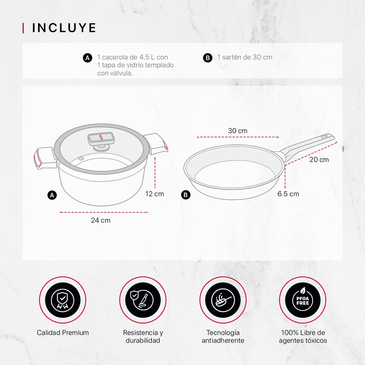 Cookify Set de Sarten y Cacerola de Aluminio con Revestimiento Antiadherente para todo tipo de estufas (3 piezas - 30 y 24 cm)
