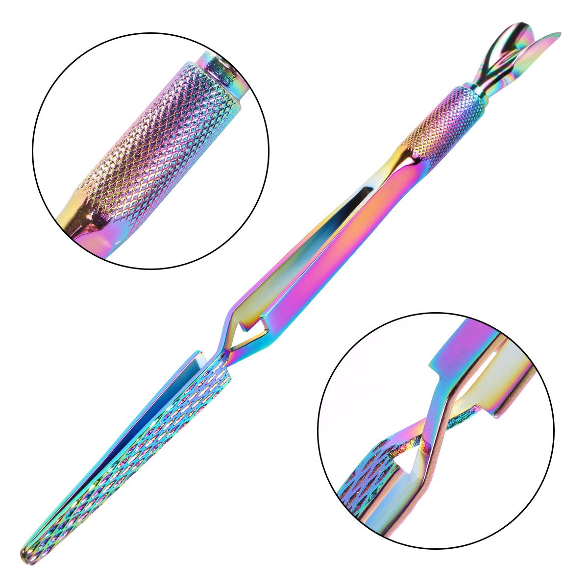 2 herramientas de arte de unas coloridas de acero inoxidable para pellizcar cuticulas - Pinzas multifuncion para moldear unas postizas herramienta de manicura