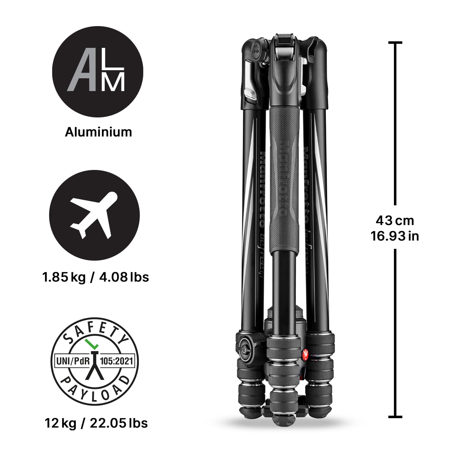 Manfrotto Befree GT Aluminum Travel Tripod with Ball Head, Twist Lock, Black