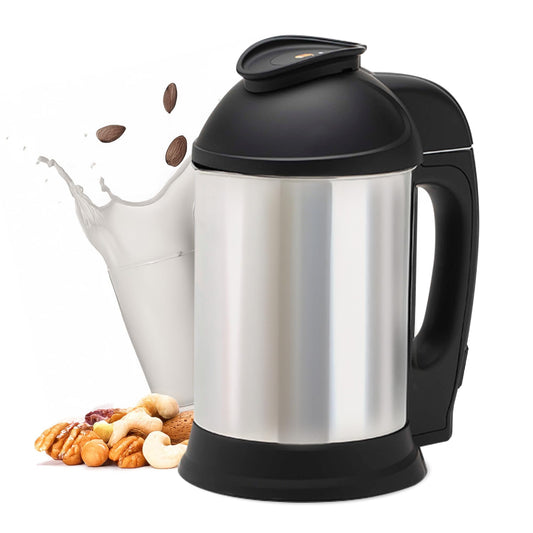 Máquina para hacer leche de nueces de vaca de almendras, máquina de leche a base de plantas para almendras, avena, anacardo, leche de soja, acero inoxidable, no necesita colar, hace 5-6 tazas, 120 V