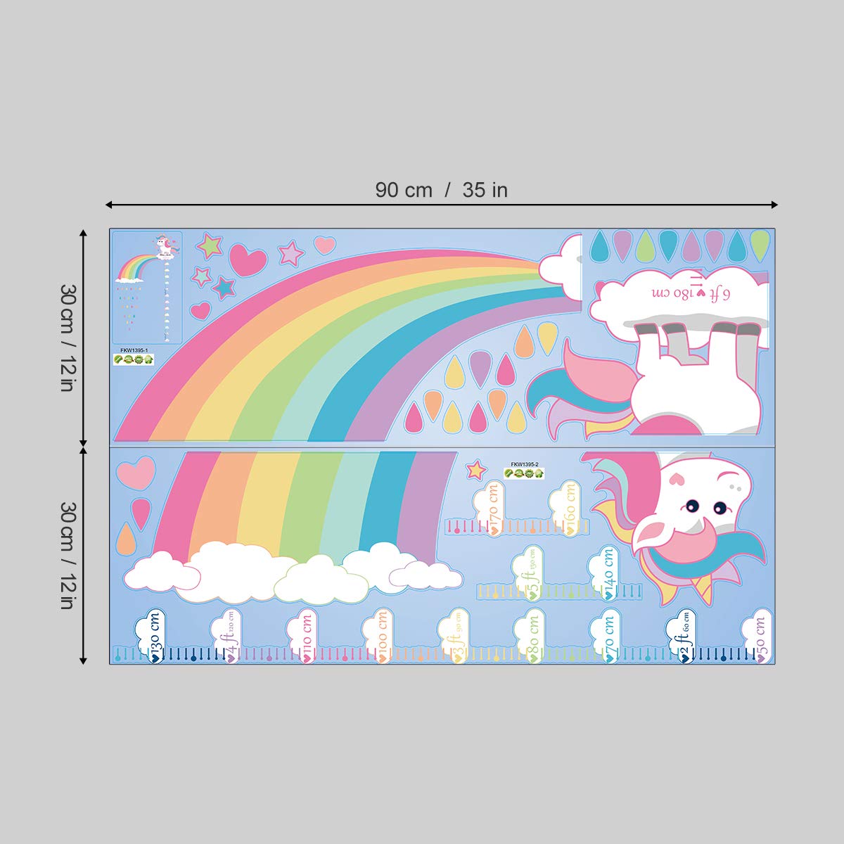 ufengke Altura Pegatinas de Pared Unicornio Arco Iris Vinilos Adhesivas Pared Nube Gota de Agua para Dormitorio Habitación Infantiles Niñas Sala de Estar