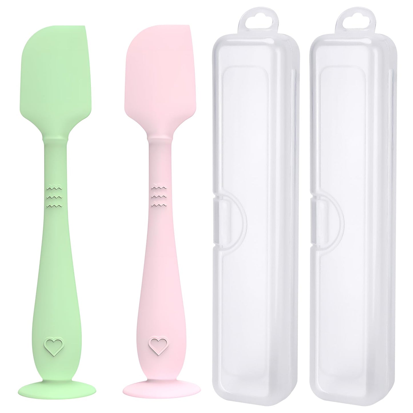 YENLNI Espátula para crema de pañal (paquete de 2) con estuche de viaje higiénico, espátula para el trasero de bebé con base de succión, aplicador de crema para la dermatitis del pañal de silicona sua