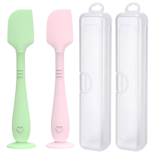 YENLNI Espátula para crema de pañal (paquete de 2) con estuche de viaje higiénico, espátula para el trasero de bebé con base de succión, aplicador de crema para la dermatitis del pañal de silicona sua
