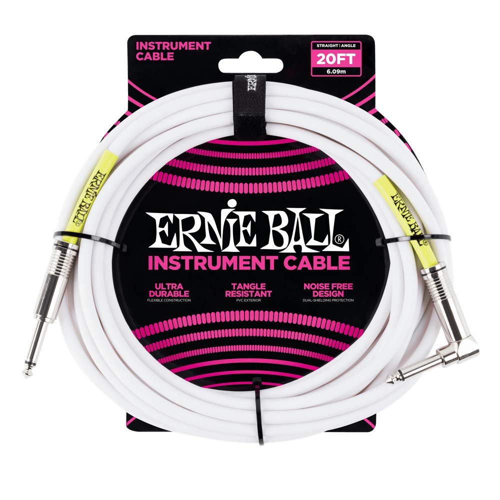 Ernie Ball - Cable para instrumentos, recto/acodado, 6,1 m, color blanco