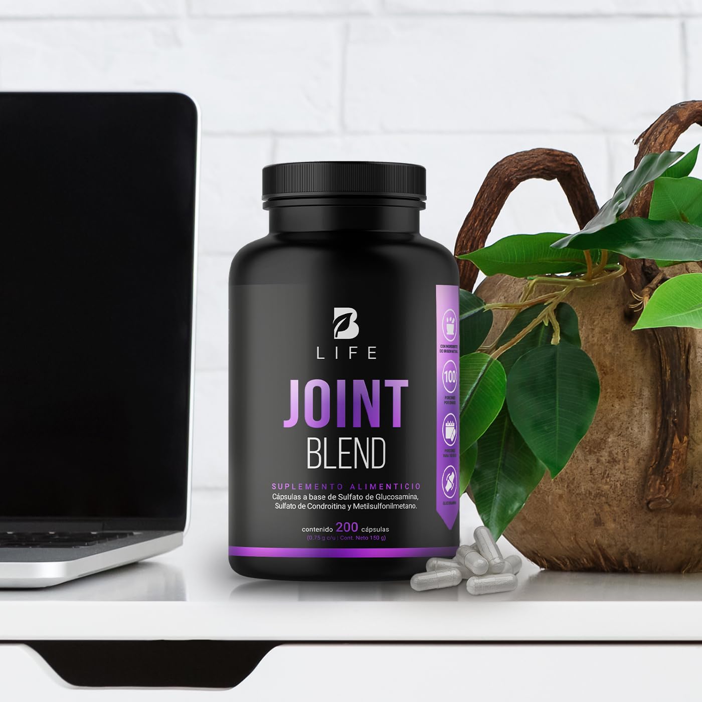 B Life Company Glucosamina, Condroitina y MSM 200 Cápsulas 1500 mg por porción. Ingredientes Naturales. Joint Blend.