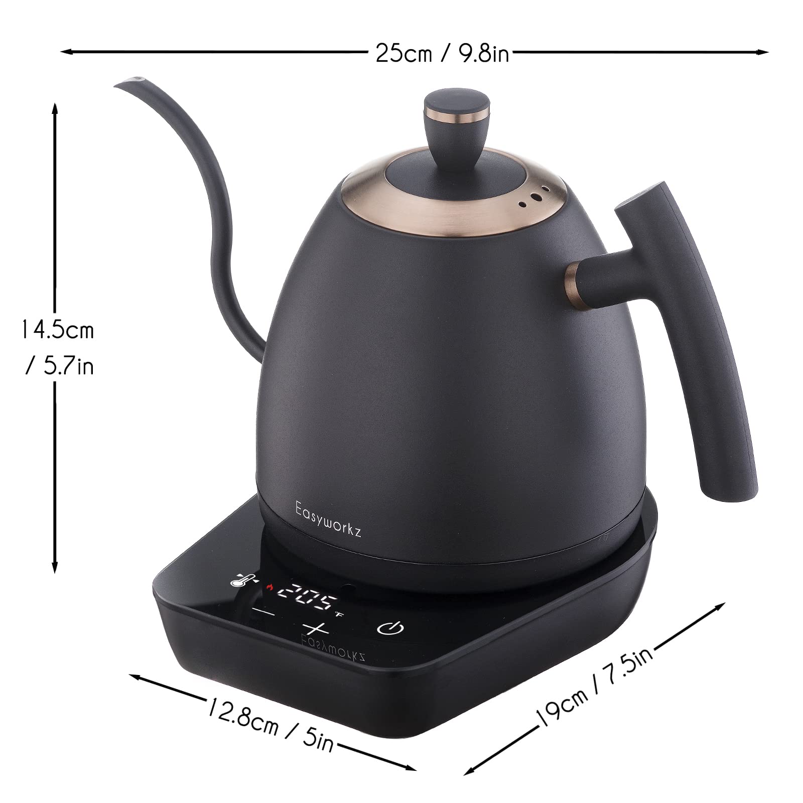 Easyworkz hervidor de café eléctrico de cuello de cisne, tetera de acero inoxidable con goteo manual, control de temperatura de 800 ml, calentamiento rápido de 1200 W