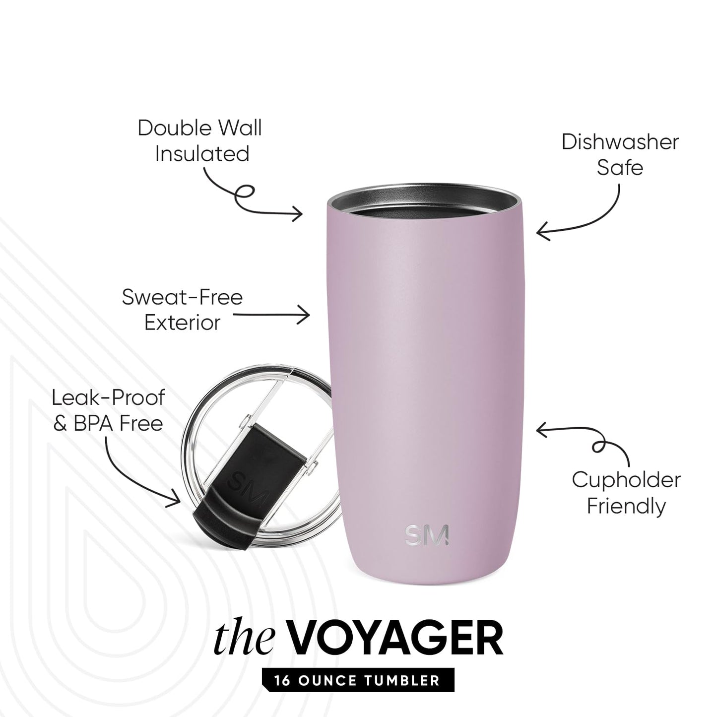 Taza de Café para Viajes Simple Modern Lavender Mist Aislada 470ml para Mujeres y Hombres