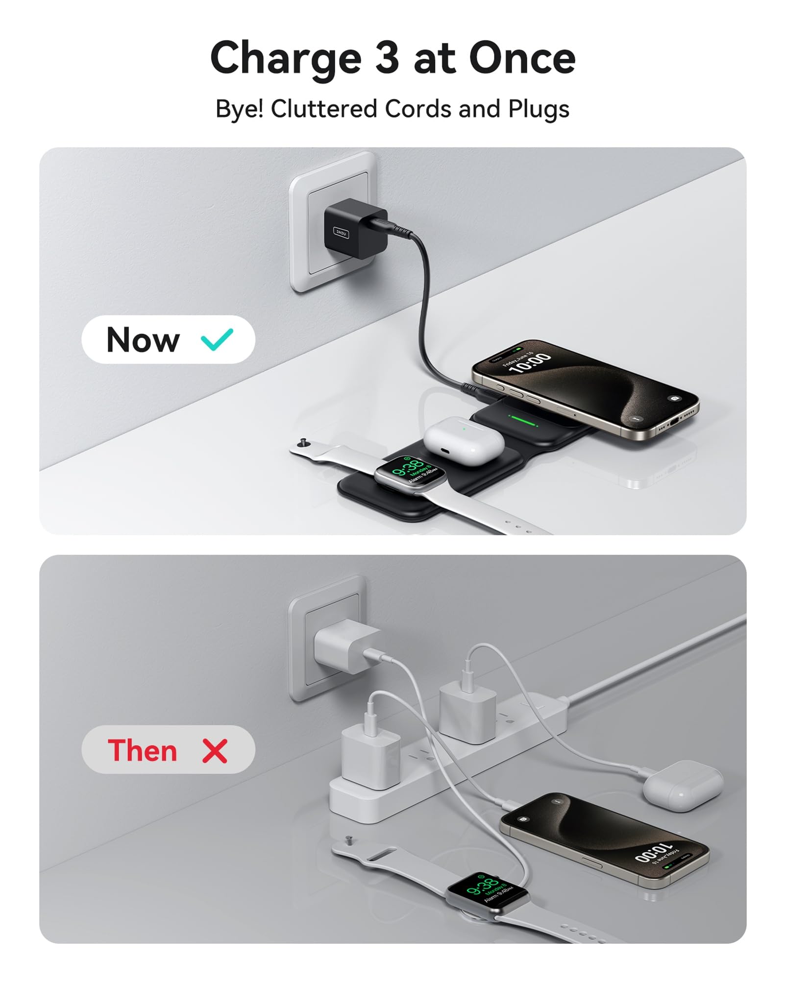 INIU 3 en 1 Cargador inalámbrico, Magnetic Foldable Wireless Charger Certificación Qi Rápido Soporte Phone Carga 20W Cargador para iPhone 15 14 13 12 Series, AirPods iWatch 7 6 5 4 3 2 1 Pro