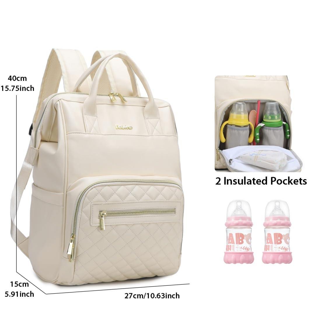 BHAFEM - Mochila para pañales para bebé, bolsa para bebé con cambiador, piel vegano, gran capacidad, mochila impermeable para pañales de viaje, Beige, Large, Casule