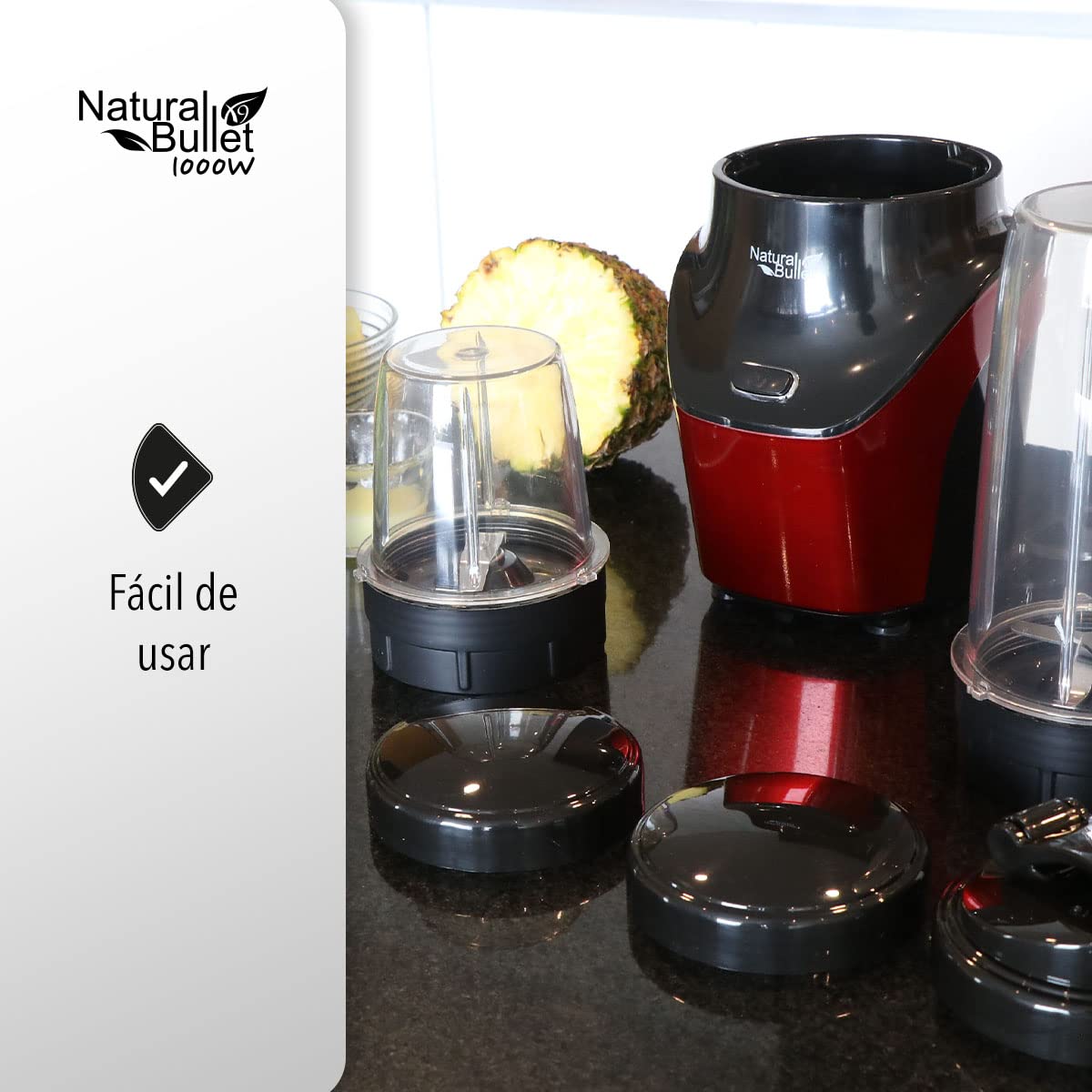 Bullet Blender Licuadora Procesador de Alimentos 1000W Pulverizador de alimentos| Libre BPA | Cuchillas Desmontables Acero Inoxidable| Color Cereza Metálico