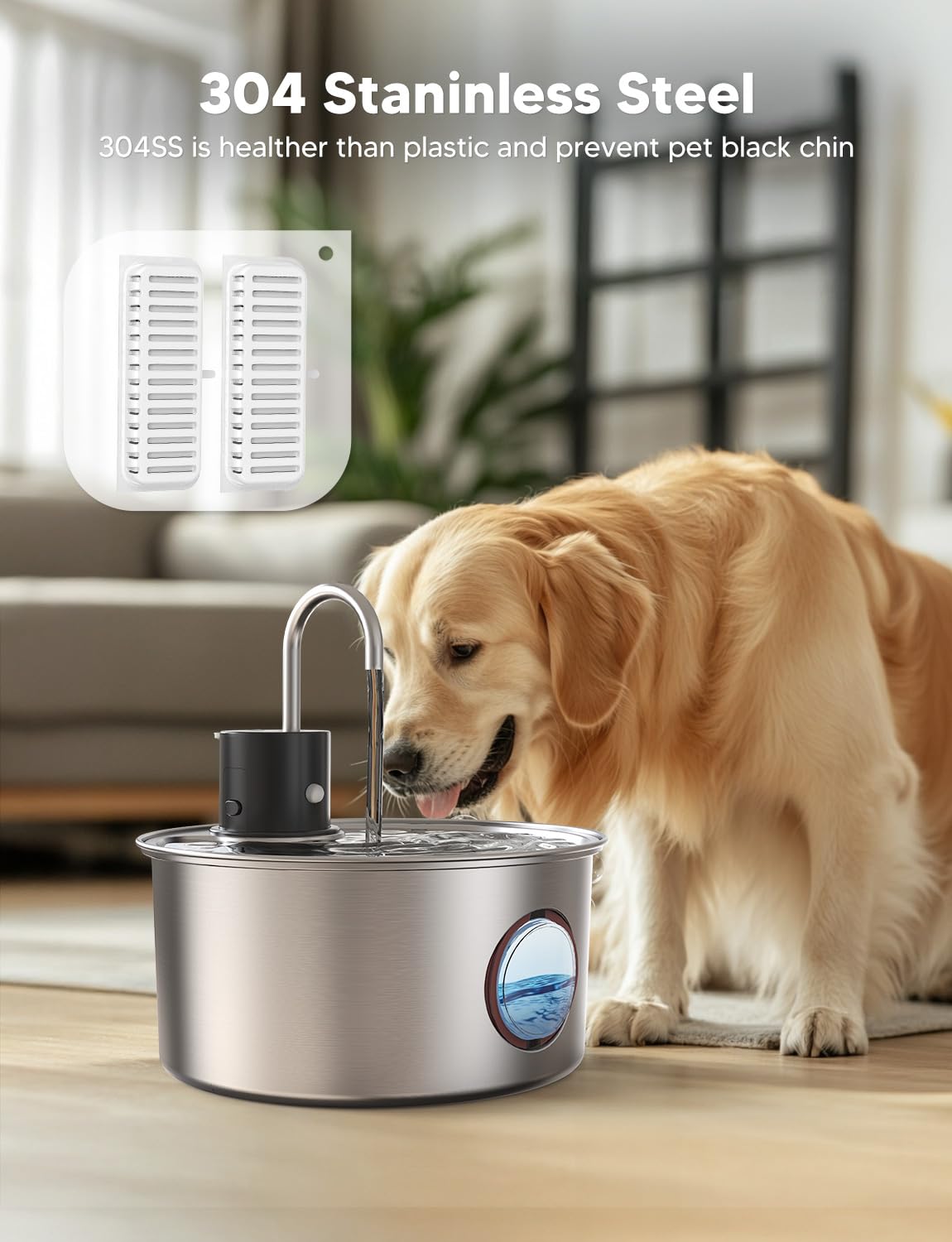 FWMB - Filtros de fuente de agua para gatos, filtros de repuesto para fuente de gato de 110 oz/3.2 l, 10 paquetes de filtros y 2 esponjas para fuente de agua de acero inoxidable para mascotas