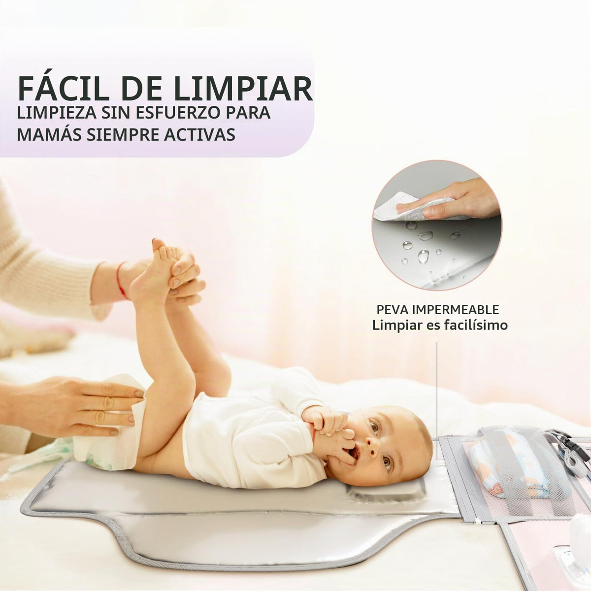 Cambiador portátil de pañales con correa para el hombro, cambiador de viaje desmontable con bolsillo para toallitas para bebé, regalos para baby shower, niñas recién nacidas y niños (rosa)