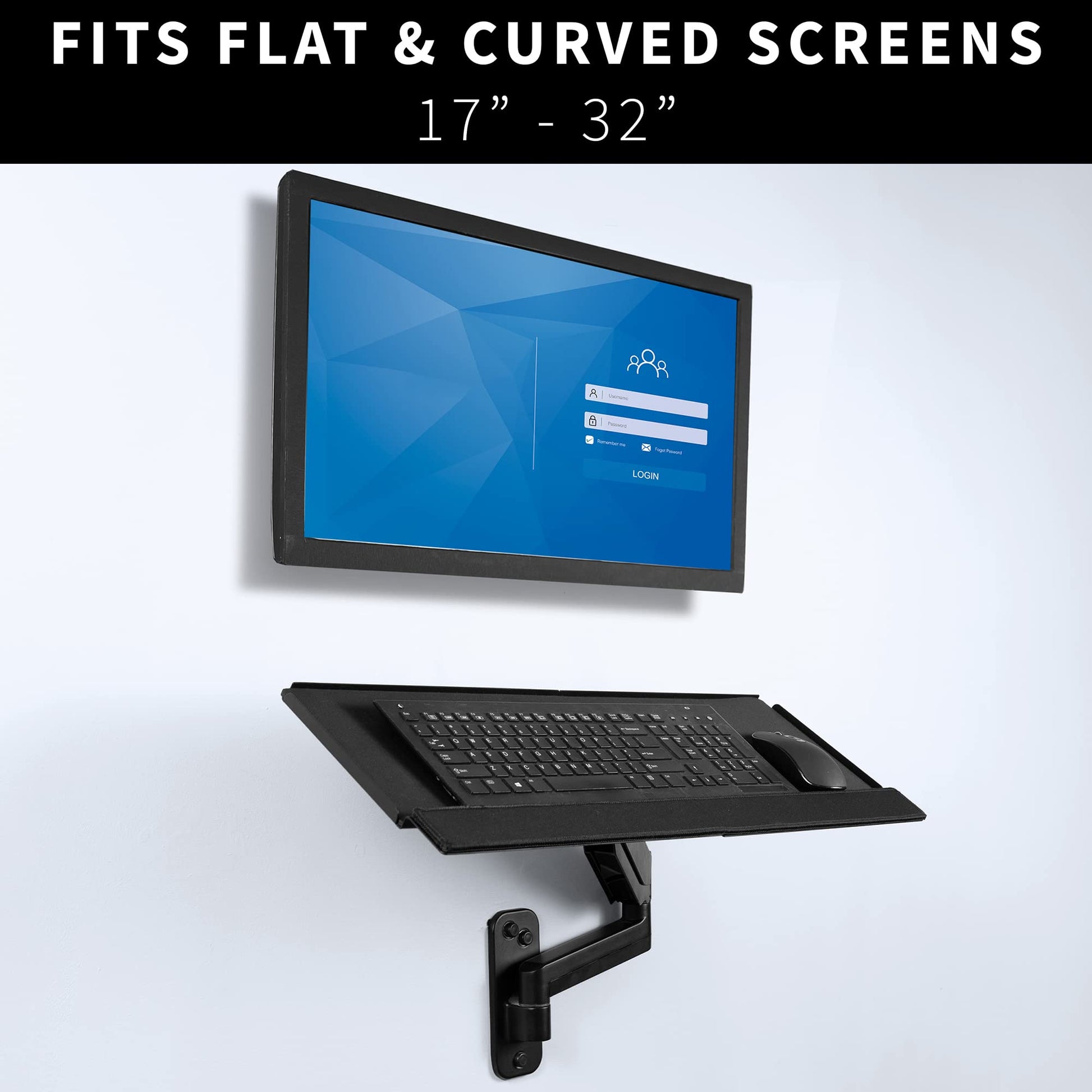 Soporte de Pared VIVO Negro con Bandeja de Teclado y Brazo Neumático para Monitor de 17 a 32 Pulgadas