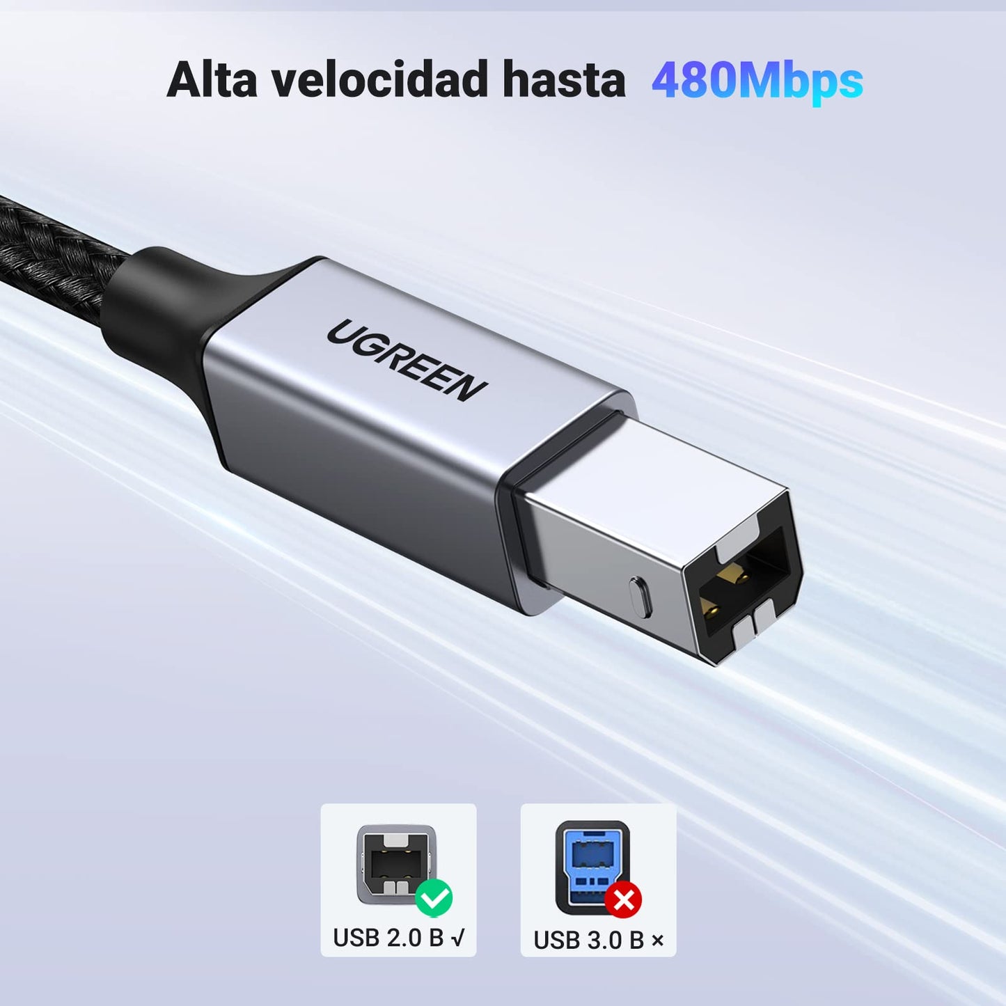 Cable de Impresora UGREEN Gris USB C a USB Tipo B 2.0 para HP Epson 2 Metro
