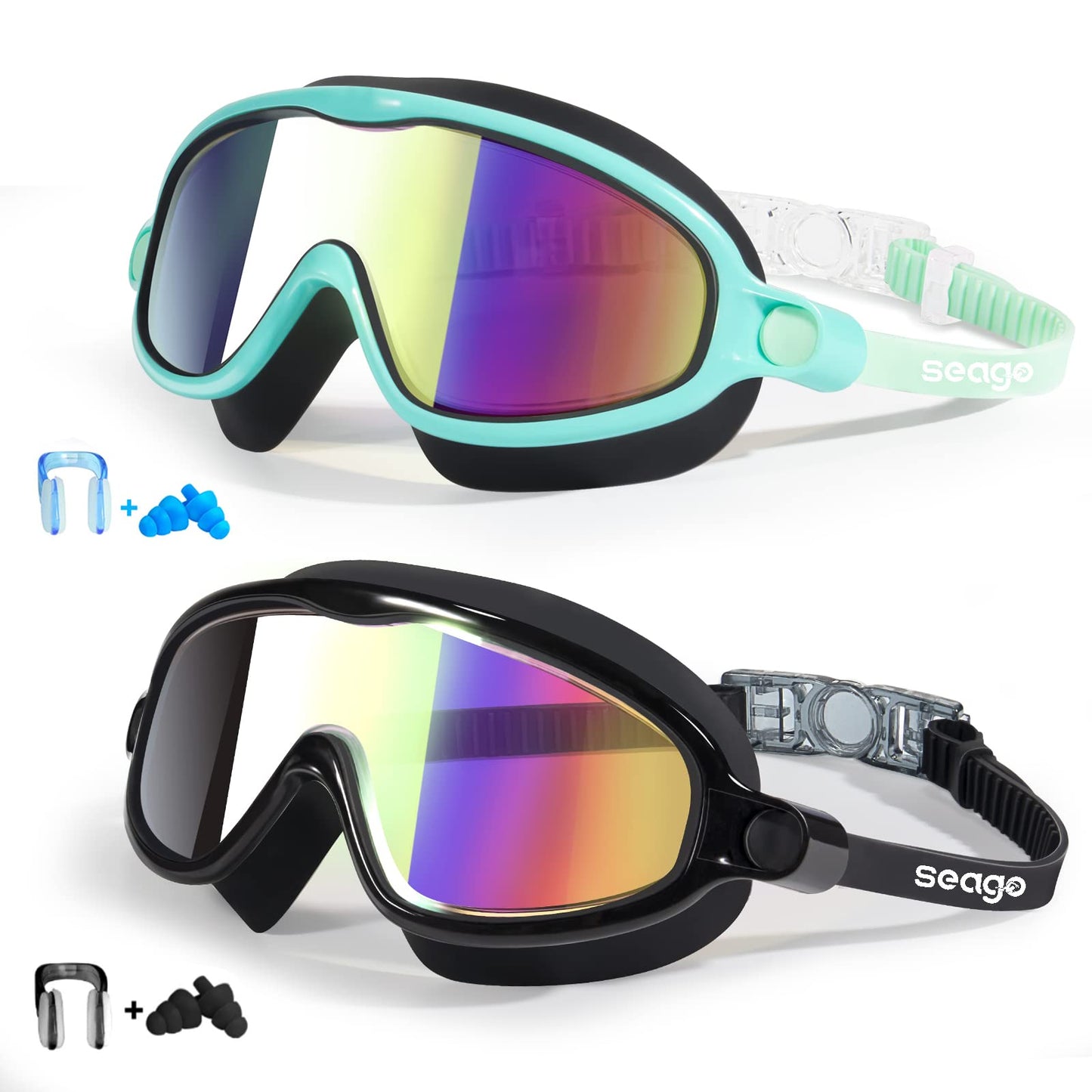 Anteojos de Natación Seago Azul y Verde Antivaho y Antirayos UV para Niños