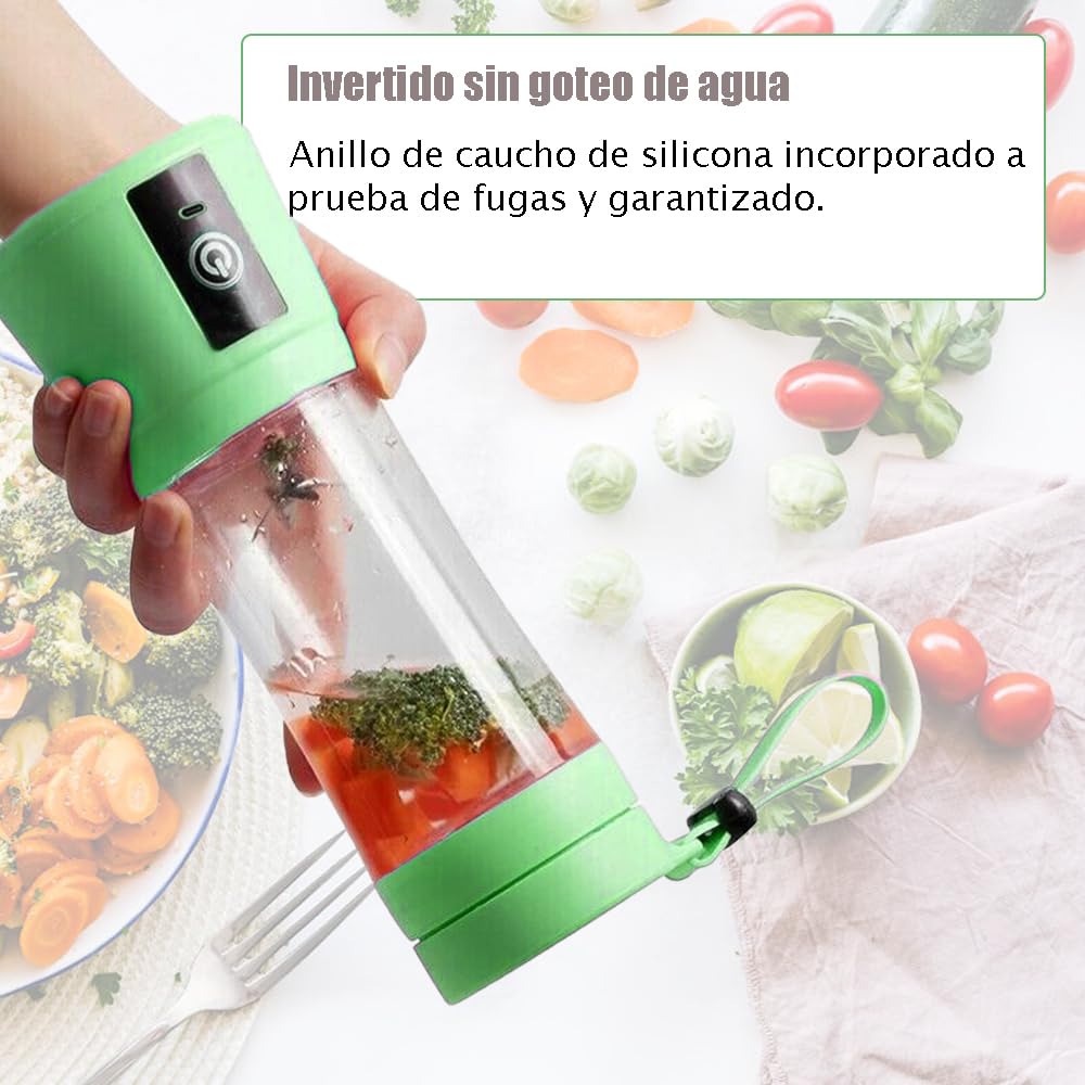Batidora portátil, 150 watt para batidos y smoothies, 400 ml batidora de viaje recargable por USB, botella sin BPA (Con Cepillo Esponja Verde Claro*1 + Ice Lattice*1)