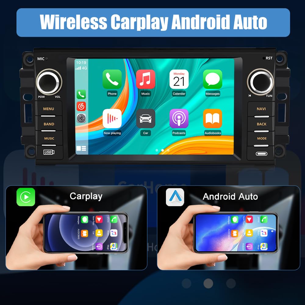 Estéreo de coche para Jeep Wrangler JK Compass Patriot/Chrysler/Dodge RAM Charger, pantalla táctil de 7 pulgadas [2 GB+32 GB] Radio Android 13 con CarPlay Andriod Auto inalámbrico con cámara inversa