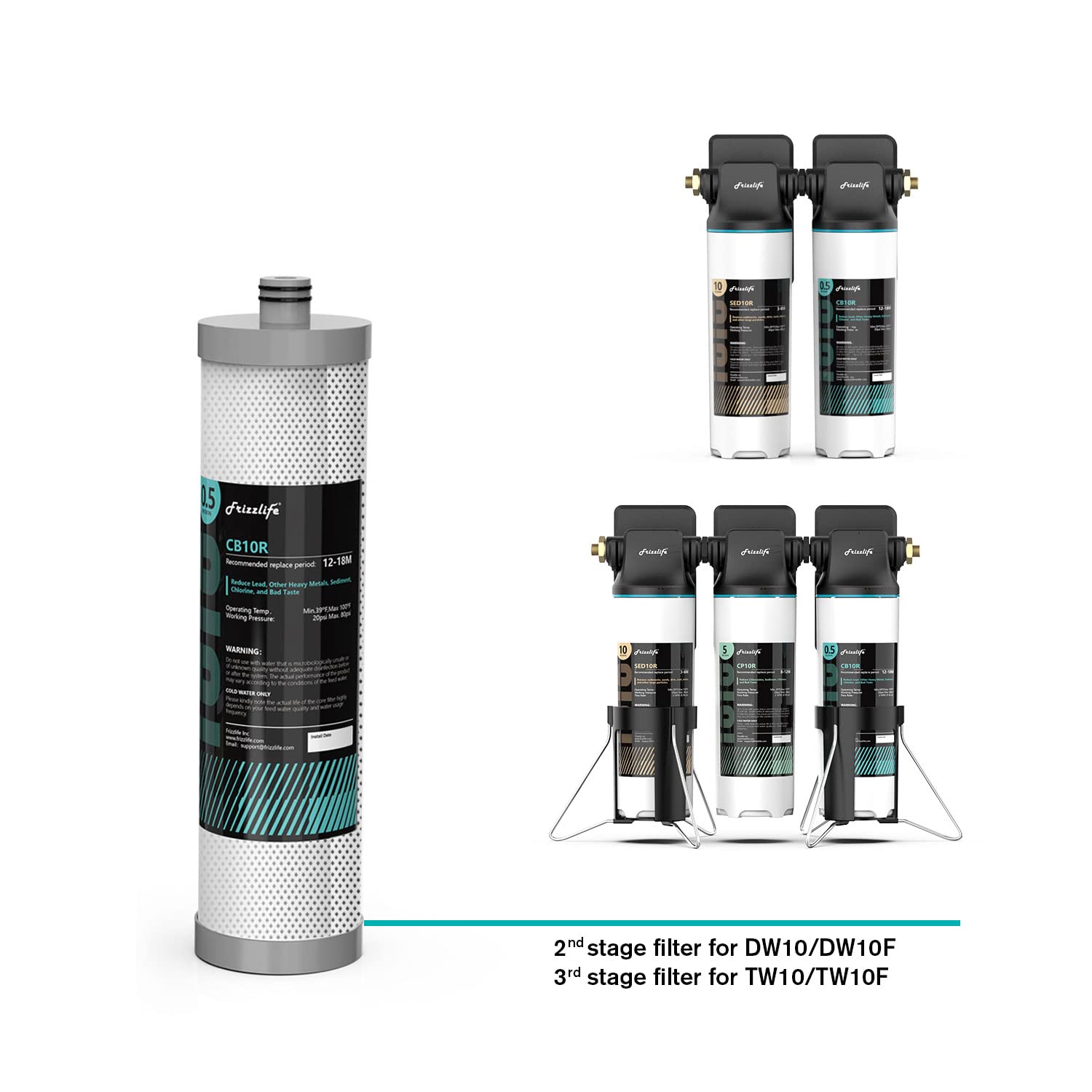Frizzlife CB10R Replacement Filter Cartridge for DW10, DW10F, TW10, TW10F