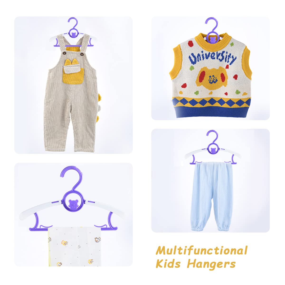 Paquete de 40 perchas de plástico para clóset para niños, perchas de ahorro de espacio, antideslizantes, extensibles, para bebé, para guardería, ropa resistente, a granel, color mixto para niños