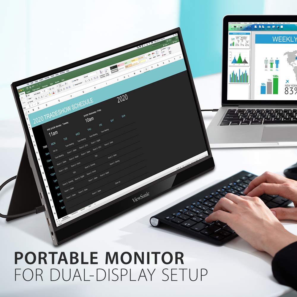 Viewsonic VG1655 - Monitor portátil 15,6" FullHD con 2 Vías USB-C de 60 W, Cuidado de los Ojos, Altavoces Dales, Diseño sin Marco y Soporte Integrado con Cubierta, Negro
