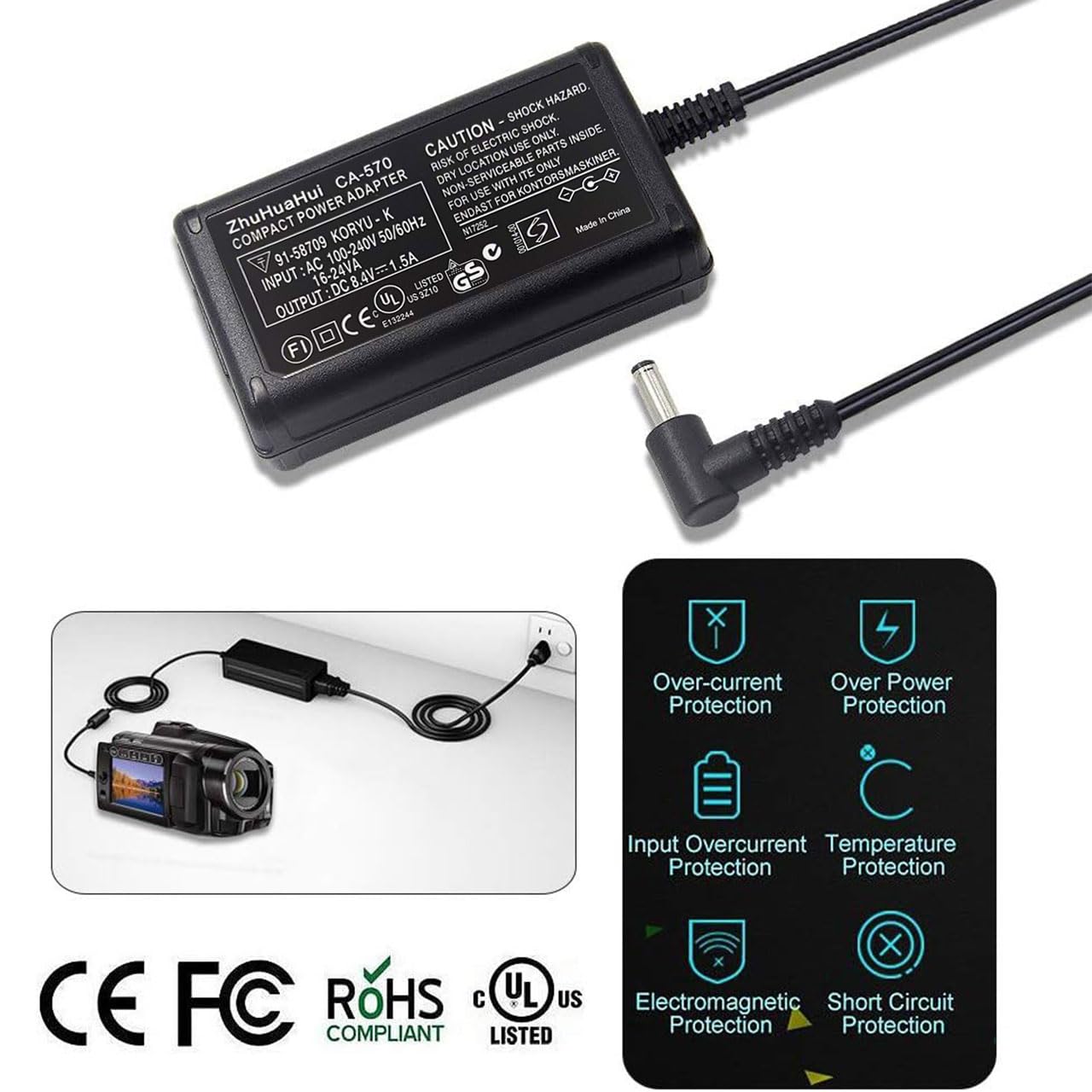 CA-570 Cargador adaptador de CA compatible con Canon VIXIA HV/HF/HG Series: VIXIA HV10 VIXIA HV20 VIXIA HV30 VIXIA HF M32 VIXIA HF10 VIXIA HF11 VIXIA HF200 VIXIA HF20 VIXIA HF S10 VIXIA HF S100 S0