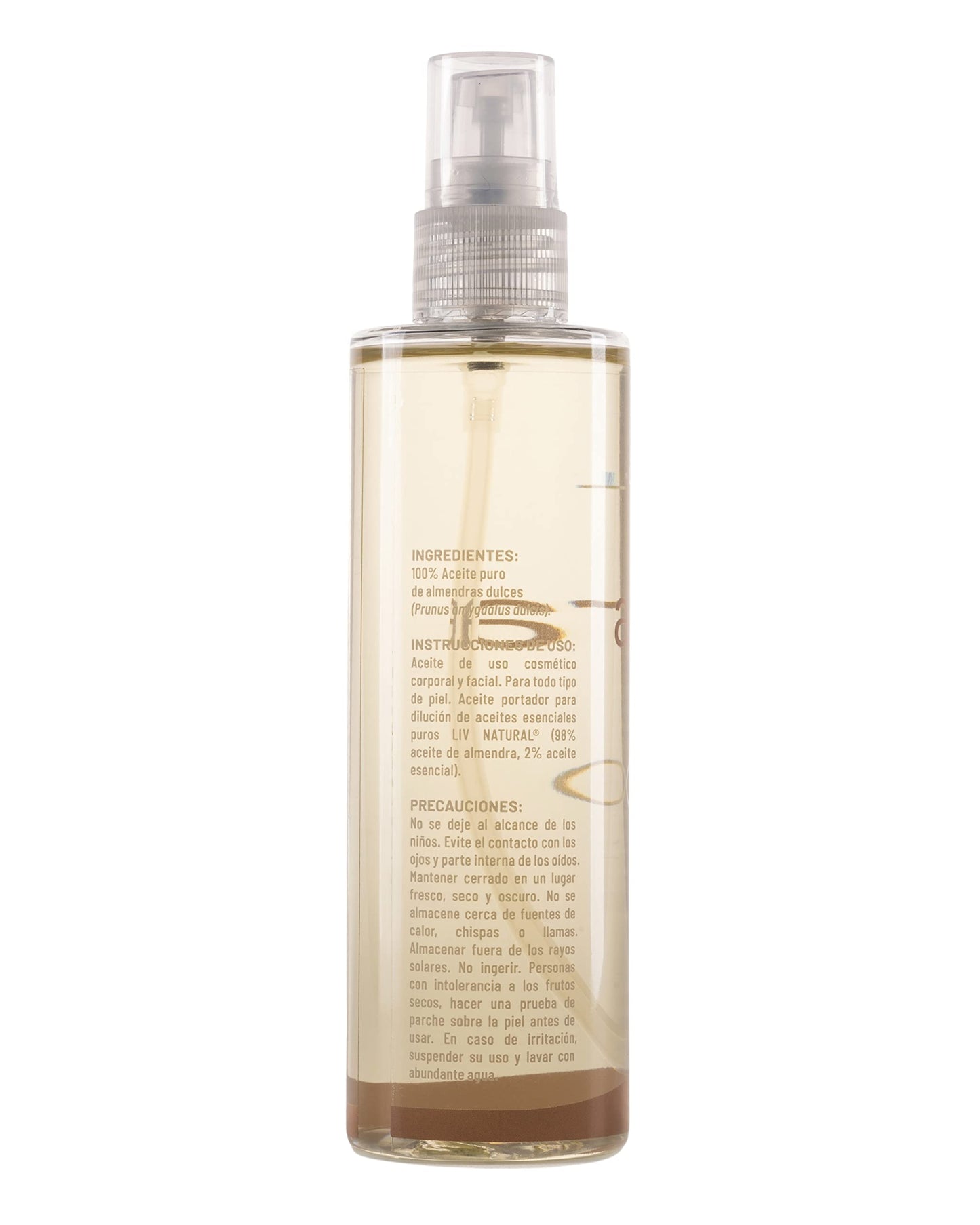 LIV NATURAL Aceite de almendras dulces 100% natural y puro, prensado en frío, libre de gluten y no GMO. 125 ml