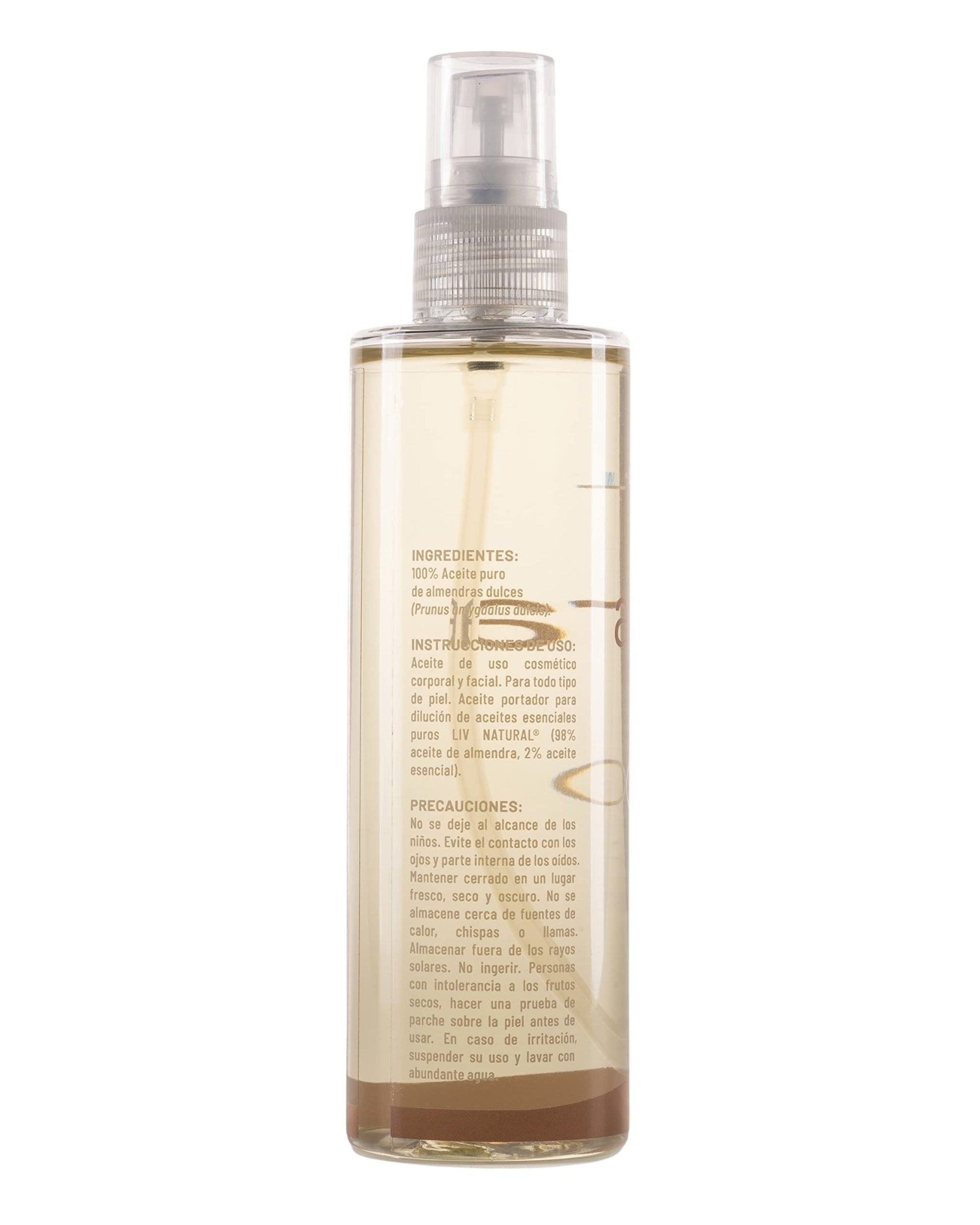 LIV NATURAL Aceite de almendras dulces 100% natural y puro, prensado en frío, libre de gluten y no GMO. 125 ml