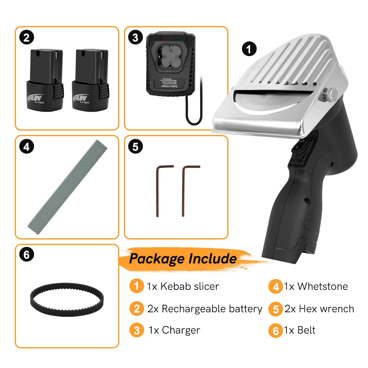 Rebanadora Eléctrica Shawarma Doner Kebab Inalámbrica con Cargador Rápido