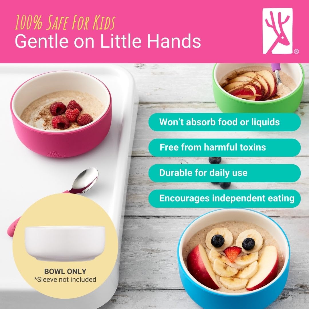 Elk and Friends Tazones de porcelana para niños | Alimentación para niños/bebés | Apto para microondas y lavavajillas | Antideslizante | Tazones y vajilla para cereales/sopa/merienda | Pack de 2